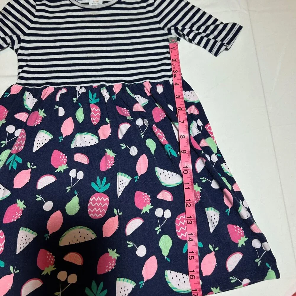 Gymboree Girls Small 5/6 Short Sleeve Blue Striped Fruit Salad Skater Dress